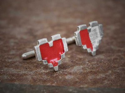 Cufflinks Pixel Hearts